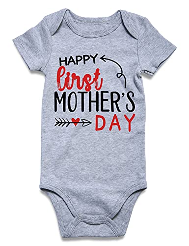 Loveternal Infant Newborn Gender Neutral Baby Boys Girls Happy First Romper Outfits Cute Sayings Cotton Jumpsuits for 3-6 Months Baby Girls Boys Clothes Gray