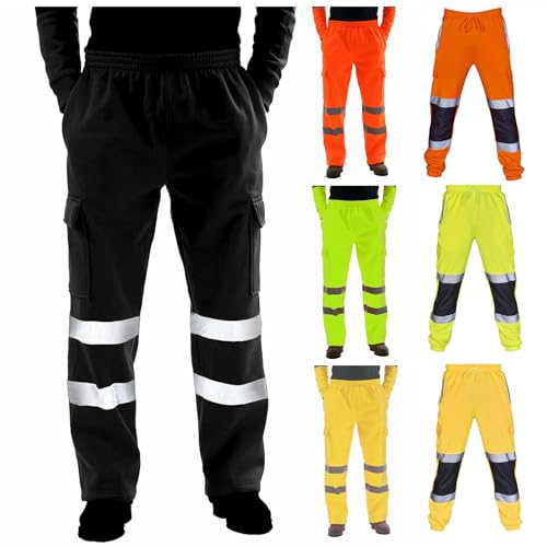 Safety Pants for Men Reflective High Visibility Cargo Pants Class Hi-Vis Workwear Work Trousers with Multiple Pockets