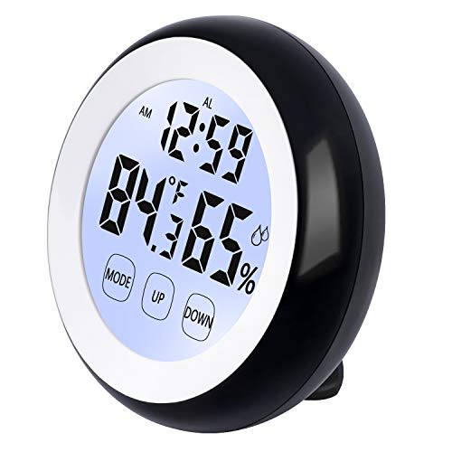 PINGHE Réveil Numérique, Horloge de Voyage avec Température, Affichage LED D'humidité, écran Tactile, Rétro-éclairage, Aimants, Non Tic-tac (Noir)