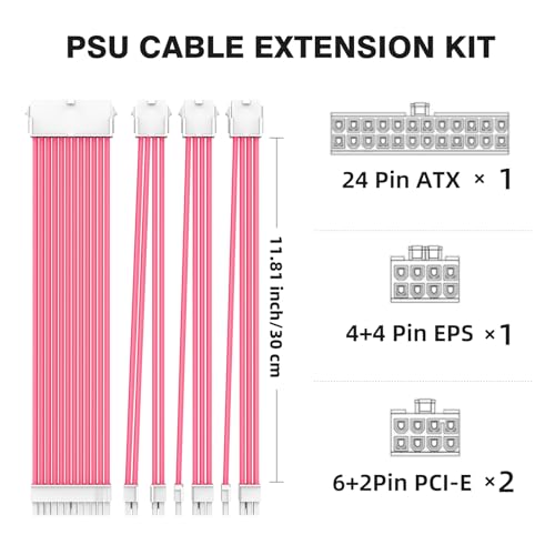 Kit d'extension de câble d'alimentation tressé 16 AWG premium pour PC - 3