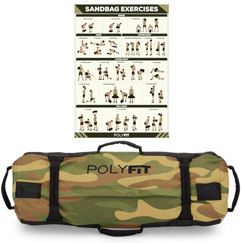 Polyfit Workout Sandbag for Fitness - Heavy Duty Sandbag Workout Bags with 8 Gripping Handles for Sand Bag Weight Training - Multiple Colors & Sizes