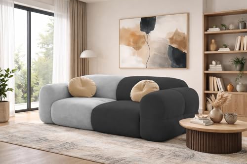 Image of Casaliving Vetras Modern Velvet Bubble Cloud Sofa, Tufted Design Upholstered 2 Seater Sofa Set for Living Room, (Black Grey Colour) Premium Velvet Fabric Sofa