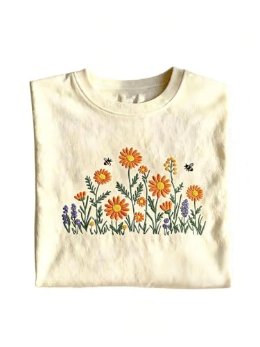 Image of RoseSeek Women's Cute Embroidered Tops Crew Neck Short Sleeve T Shirts