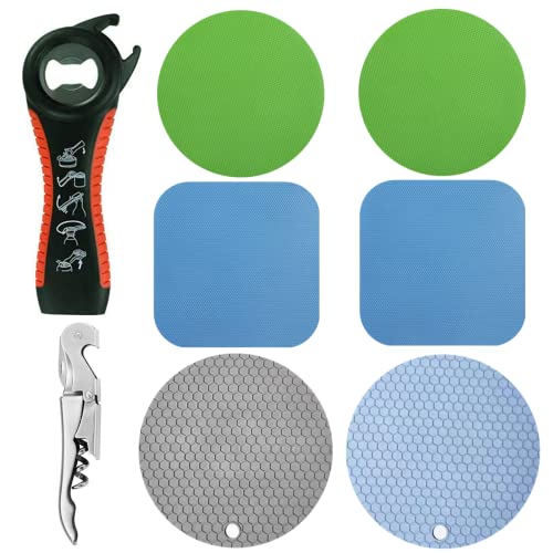 Tunyet 8Pcs Jar Opener Set.4Pcs Rubber Jar Gripper Pad.2Pcs Silicone Jar Opener Gripper Pad.1 Bottle Opener And 1 Stainless Steel Wine Opener #TOP1