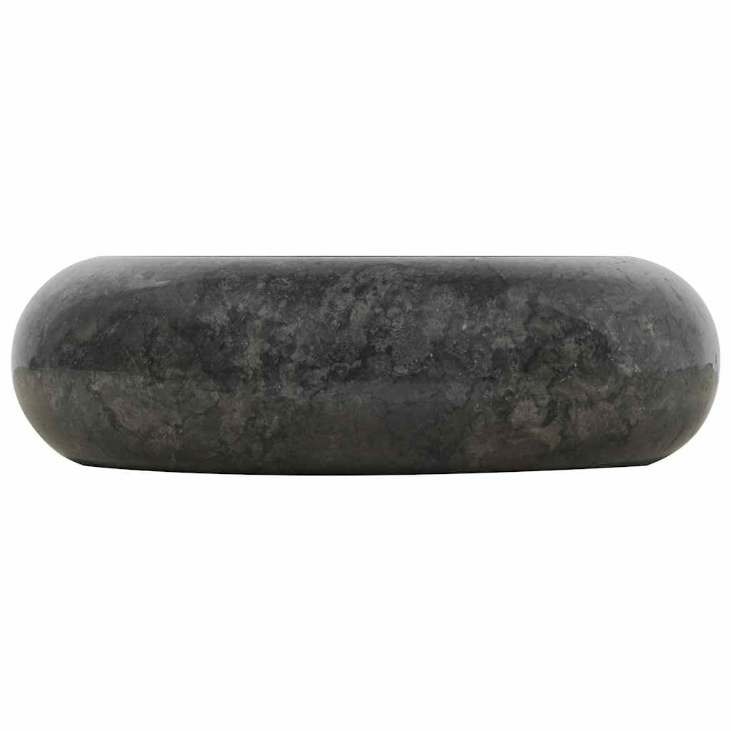 Lavabo de mármol negro de 40 x 12 cm, lavabo redondo de piedra natural para baño o baño, fregadero de diseño hecho a mano, robusto y fácil de limpiar
