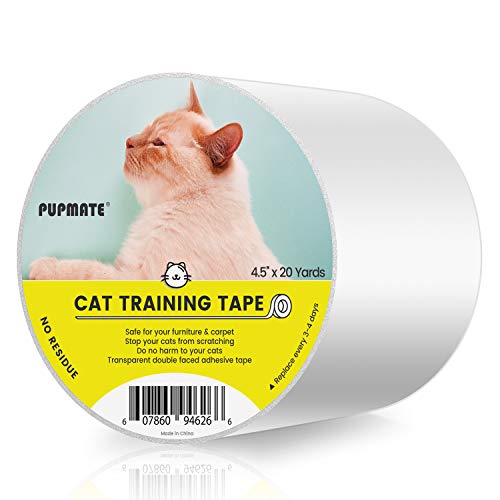 PUPMATE 4.5 Inches Anti-Scratch Cat Training Tape, Double-Sided Cat Sticky Tape Protects Furniture, Couch, Door & Carpet,100% Clear Cat Scratch Deterrent, 20 Yards