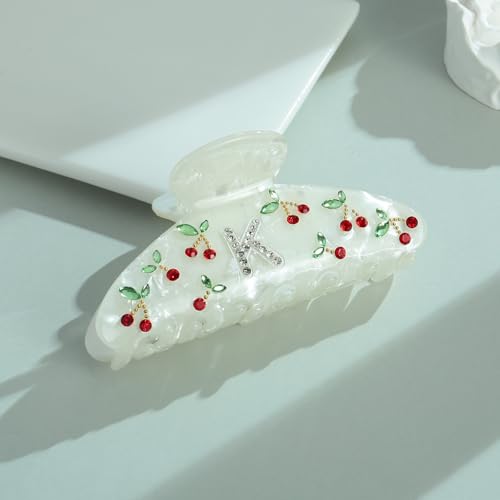 Image of LILIE&WHITE Christmas Gift Acrylic Cherry Letter Hair Clips For Women With RhinestonesInitial Hair Claws For Thick Hairs Trendy Monogram Large Clips Fashion Big Claw Clip Jewelry Gift Alphabet K