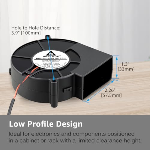 GDSTIME 97mm USB Blower Fan with 3 Speeds Control, 5V Powered 9733 DC Brushless Squirrel Cage Blowers Centrifugal Cooling Fans