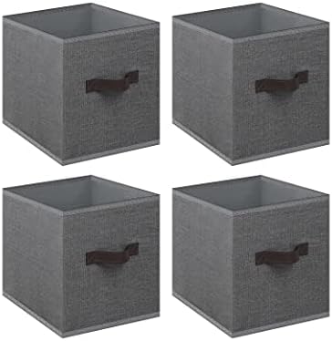 DAMAHOME Storage Cubes Organizer Bins - 13inch Foldable Storage Bins, Leather Dual Handles Storage Box, Closet Organizer Shelf Baskets, Nursery Bins for Home&Office 4-Pack (Grey)