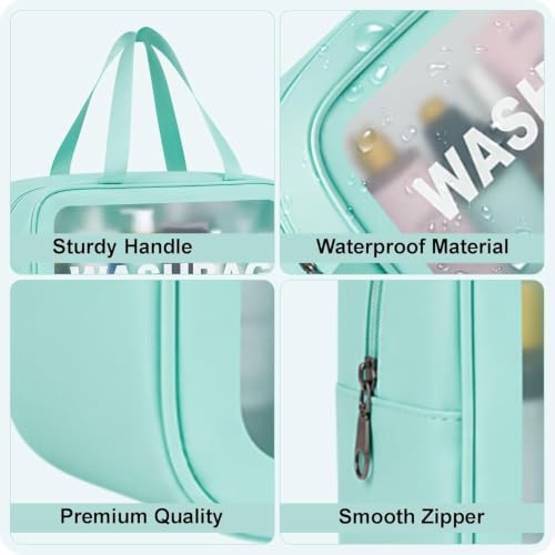Image of Makeup Pouch Bag PVC Travel Toiletries Organizer Cosmetic Bags Wash Bag Pouch for Travel Kit Toiletry Bag Portable Organizer Case Carry Pouch for Women Bathroom Set of 3 (Green)