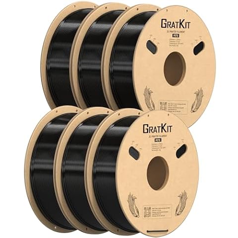 GratKit PETG Filament 1.75mm Black 6KG Bundle,3D Printer Filament PETG,Accuracy +/- 0.03mm,Fit Most 3D FDM Printers (6 Packs of 1KG Spools Black)