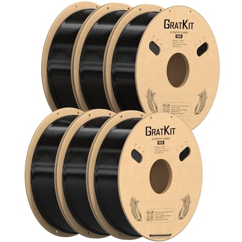 GratKit PETG Filament 1.75mm Black 6KG Bundle,3D Printer Filament PETG,Accuracy +/- 0.03mm,Fit Most 3D FDM Printers (6 Packs of 1KG Spools Black)