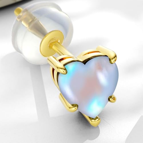 14k Real Gold Love Heart Gemstone Birthstone Stud Earrings for Women 1 carat Heart-cut Created Birthstone Earrings Jewelry Gifts for Anniversary Birthday for Her Wife4