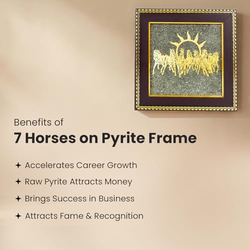 Image of Astrotalk 7 Horses on Raw Pyrite Frame | Seven Horses Wall Decor Pyrite Stone Frame for Success & Fame | Vastu Items for Money Attraction | Wall Decor | Ideal Gift | 7.5x7.5 Inch | 1 Piece