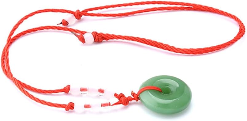 Fashion Natural Green White Jade Lotus Pendant Safety Lucky Button Necklace Lucky Charm Jade Guanyin Necklace +Red Cord