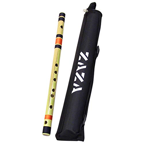 Zaza Percussion- Professional Polished Bamboo Bansuri Flute - (Indian Flute) With Carry Bag (E Middle)