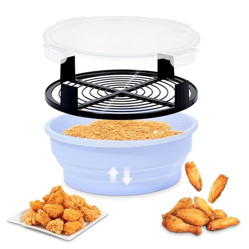 FJNATINH Collapsible Batter Bowl - Mess Free Better Breader Shaker Bowl with Lid Breading Shaker Container - Great for Fried Fish, Fried Chicken, Onion Rings, Wings & More,No Leak