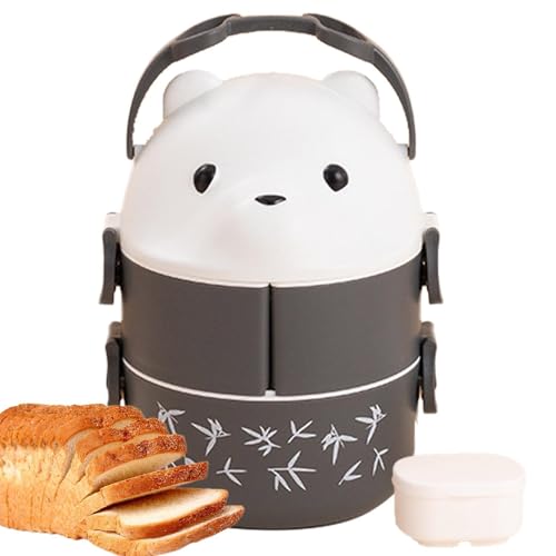 Contenedores De A Prueba De Fugas,Contenedor De Comida Caliente Para El Almuerzo - Caja de comida a prueba de fugas de doble capa, lonchera con diseño de oso de gafas - Contenedor de comida portátil