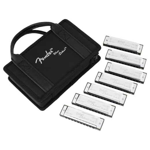 Fender Blues Deluxe Set de Armónicas, Paquete de 7, Cubiertas de Metal Cromado, Sonido Clásico y Brillante, Diversas Tonalidades, Incluye Estuche, Níquel