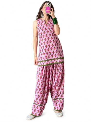 LookMark Women's Rayon Pink Printed Kurta Set with Farshi Salwar | Traditional Ethnic Co-ord Set for Women | Office, Casual Wear-AZ-LM-OG1-KS2337 Pink-XL Deal