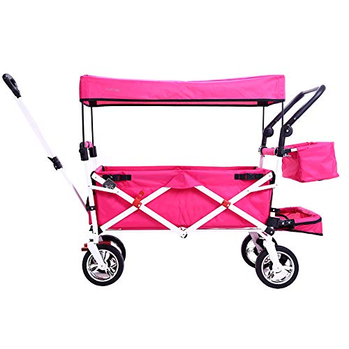BTSTC Multi-function Folding Garden Cart Children's Trolley/Removable Wash/Large Capacity Size: 122 * 50 * 96 CM/Load: 150KG / Rose Red
