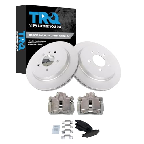 Image of TRQ Rear Brake Pad and Rotor Set Ceramic Vented Coated Rotors Calipers