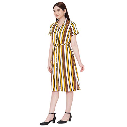 109 F Women's Striped Below Knee Dress (8907540461464_Yellow_Small