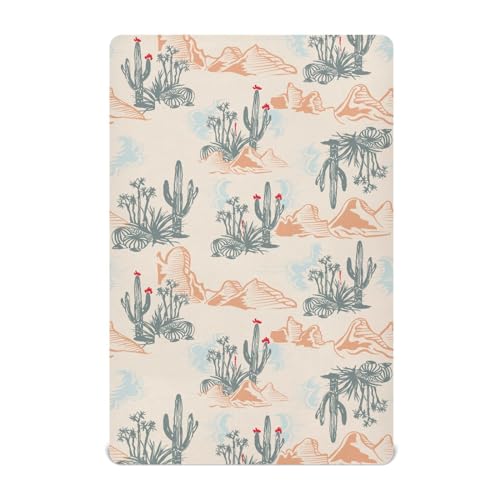 KICPOAY Tropical Desert Cactus and Mountains Fitted Crib Sheets Stretchy Portable Playard Sheets for Baby Toddler, Breathable Soft Mini Crib Mattress...