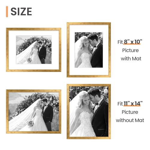 Image of upsimples 11x14 Picture Frame, Display Pictures 8x10 with Mat or 11x14 Without Mat, Wall Hanging Photo Frame, Bronze, 1 Pack