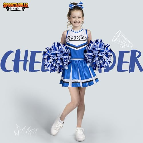 Spooktacular Creations Halloween Cheerleader Costume, Blue Cheerleader Uniform, Cute Cheerleader Dress with Accessories for Halloween, High School Theme Party