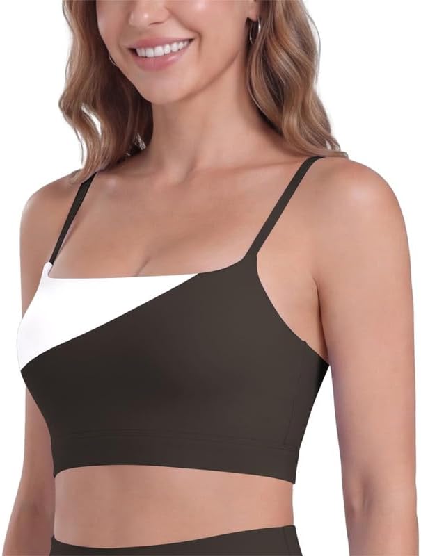 Sunzel Colorblock Sports Bra for Women Adjustable Straps Padded Yoga Bra Scoop Neck Wireless Crop Top Low Impact Workout Gym