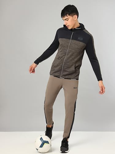 Image of TECHNOSPORT Men's Self Design Hooded Slim Fit Fleece Jacket