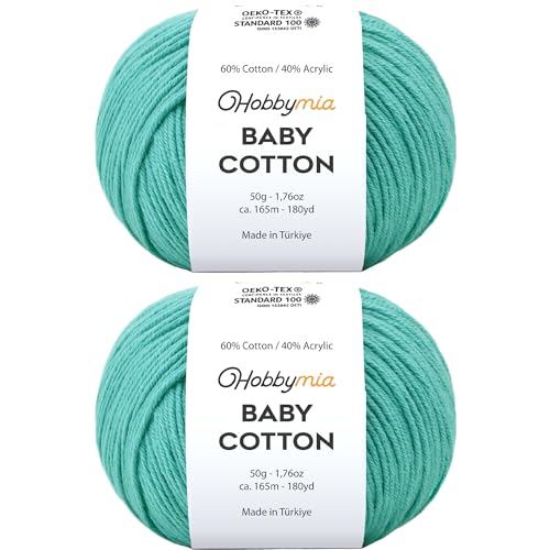 Image of Baby Cotton Blend Yarn - Soft Sport Weight Yarn for Crochet & Amigurumi - 50g /180yds - 60% Cotton 40% Acrylic - Ideal for Baby & Knitting Proj.(Light Sea Green, 2 Balls)