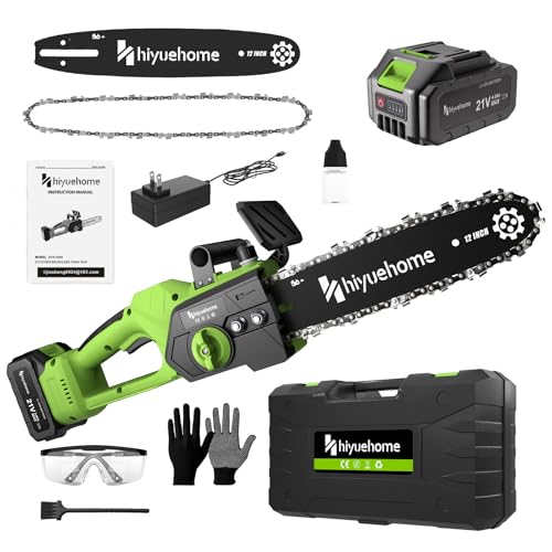 hiyuehome Mini Chainsaw 12inch, Chainsaw Cordless w Automatic Oiler, Handheld Electric Power Chain...