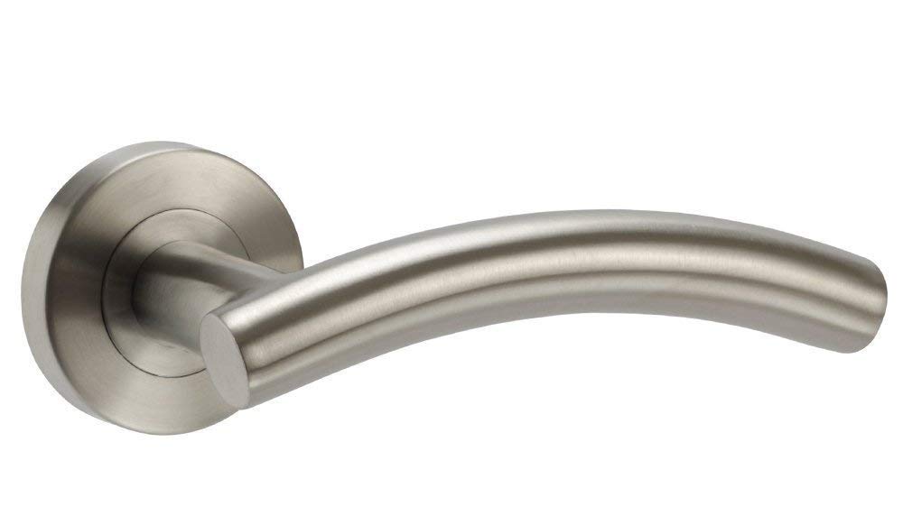 Golden Grace Brushed Steel Arched T-Bar Door Handles In Finish With Screws & Spindle - 1 Pair