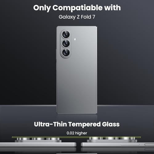 Image of Skinomi Camera Lens Protector Compatible with Samsung Galaxy Z Fold 7 [Anti-Scratch] Premium Tempered Glass Film Aluminum Alloy Lens Ring Cover- Silver Titanium