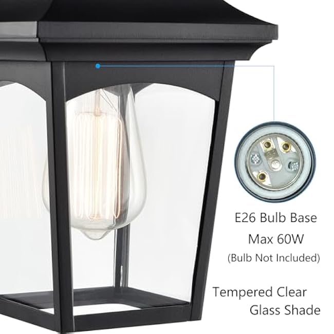 DAYCENT Outdoor Light Fixtures Wall Mount Black Wall Sconce with Clear Glass Shade IP65 Waterproof Porch Light Exterior Wall Light for Garage Patio Garden Courtyard