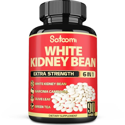 Satoomi 6 In 1 White Kidney Bean Extract Capsules -90 Capsules -3 Month Supply - Extra Blend With Olive Leaf, Green Coffee Bean & Green Tea - Support Carb Scale Down cover