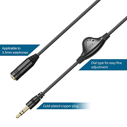 image for PChero 6.6 FT Extension Cable with Volume Control, 3.5mm Male to 3.5mm