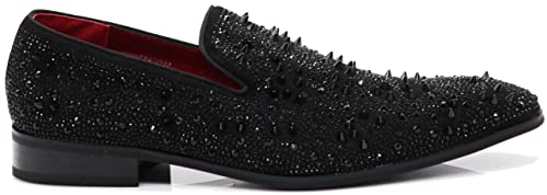 Image of Enzo Romeo Men Fashion Rhinestones Studs Tuxedo Slip On Loafer Dress Shoes WBG