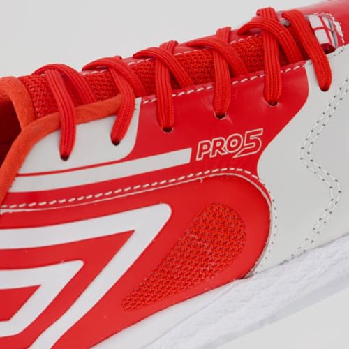 Chuteira Umbro Pro 5 Bump England Futsal Branca e Vermelha