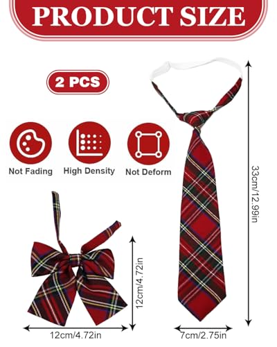 UYRVAPE Set de Krawatte Rot, Tartan Krawatte, Schottenmuster Fliege, Frauen scarf, Accessoire, Kostüm, Karneval, Mottoparty, Weihnachten, für damen herren