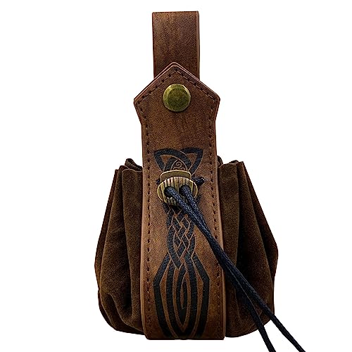 Borsa medievale in finta pelle, marsupio vichingo, marsupio nordico retrò, borsa portatile con coulisse, borsa dadi per tiro con l'arco Costume da faire rinascimentale LARP (Brown C)
