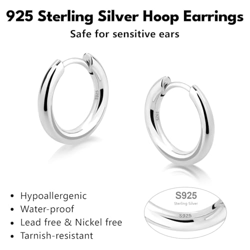 KRKC&CO Hoop Earrings Sterling Silver for Men, Birthday Gift for Him, White Gold Plated Round Hoops for Men & Women 15mm, Fathers Day, Anniversary2