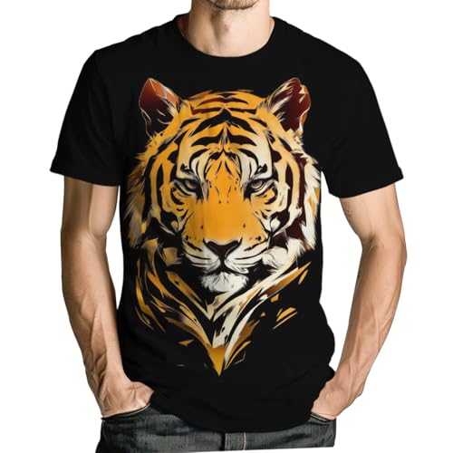 Girren Mens Novelty Tiger T-Shirt 3D Realistic Golden Tiger Graphic Short Sleeve Casual Street Style Tee Top Black4 XL