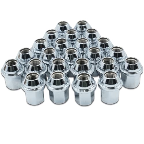 Image of One-Piece Chrome Large Acorn Seat Lug Nuts Compatible with Most Chrysler, Dodge, Jeep, Ram Vehicles, M14x1.5, 7 /8 inch Hex, 24pcs, Replaces OEM 611-330