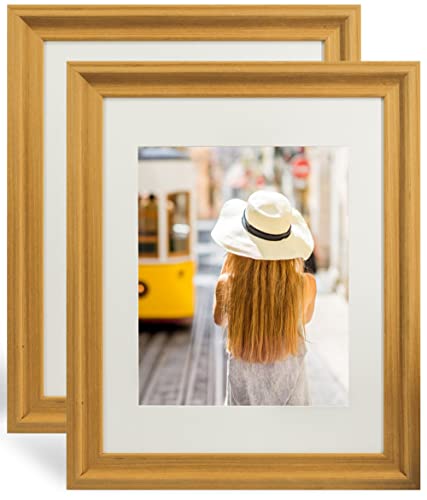 GraduationMall 20x25cm et 28x35cm Cadre Photo Verre Véritable,Convient pour Table ou Fixation Murale Lot de 2, Collage de Photos Couleur Chêne Cover