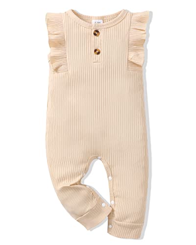 Renotemy Infant Baby Rompers Girl Cotton Ribbed Onesie Sleeveless Outfits One-Piece Bodysuit Baby Girl Clothes 3-6 Months #TOP13