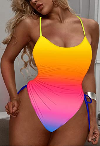 Image of Viottiset Women's Ruched High Cut One Piece Swimsuit Tummy Control Bathing Suit Monokini