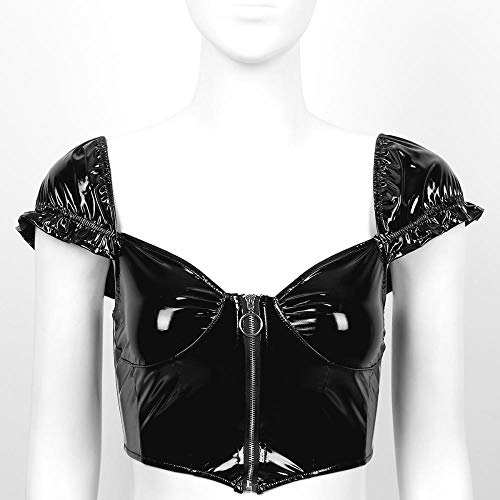 Nachthemden Ondergoedvrouwen Hals Korte Bladerdeeg Mouw Crop Tops Ruches Tank Top Bustier Rits Lederen Femme Corset Mode Club Wear - Image 5